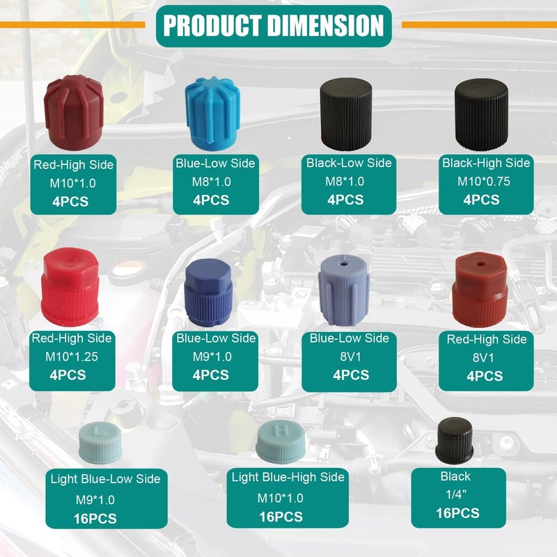 Dekiphox 80PCS AC Caps for Cars, A/C High Low Side Valve Core Port Dust Cap Set R12 R134a AC Service Valve Cap Automotive Air-Conditioning System Repair Kit - Image 2